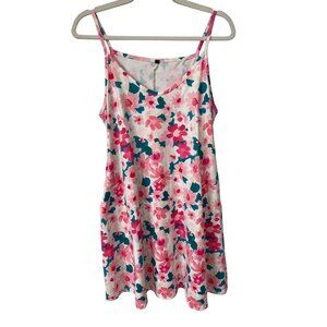 Floral Spaghetti Strap Girly Mini Dress Size Large Pink Teal Boho Summer